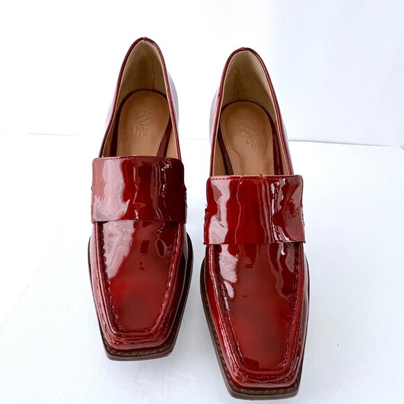 Vince Camuto Segellis Red Patent Leather Stacked Block Loafer Heels, Size 8 EC! - Picture 10 of 13